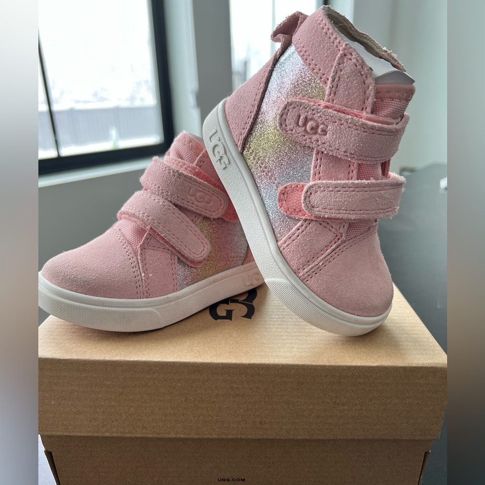 UGG Rennon High Top Sneaker; Pink and Glitter; Size 6 Toddler